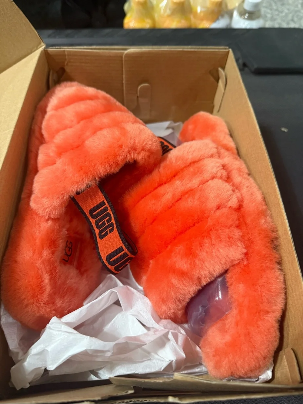 UGG K Fluff Yeah Slide Slippers - Coral Orange